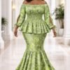 Sage Green Floral Peplum Top and Mermaid Skirt Sage Green Floral Peplum Top and Mermaid Skirt