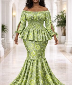 Sage Green Floral Peplum Top and Mermaid Skirt