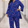 10 Women's Blue Butterfly Print Pant Set - 2 Piece