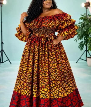 Adisa Fire African Print Smocked Maxi Dress