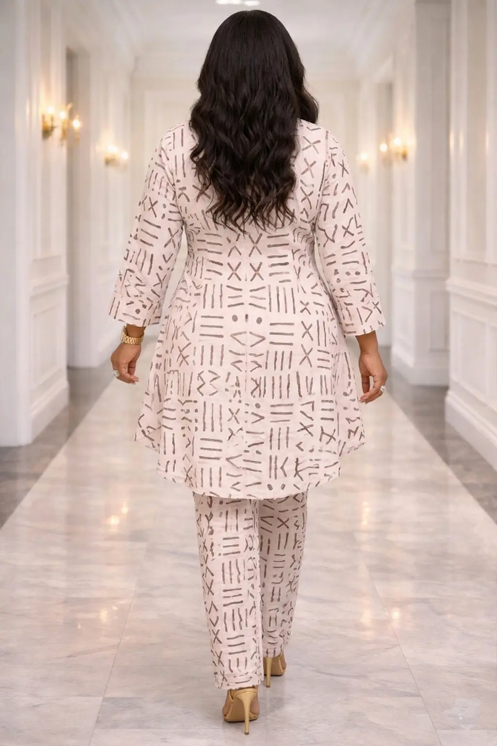 White African Print Mudcloth Pant Set - 2 Piece 3 White African Print Mudcloth Pant Set - 2 Piece - Image 3