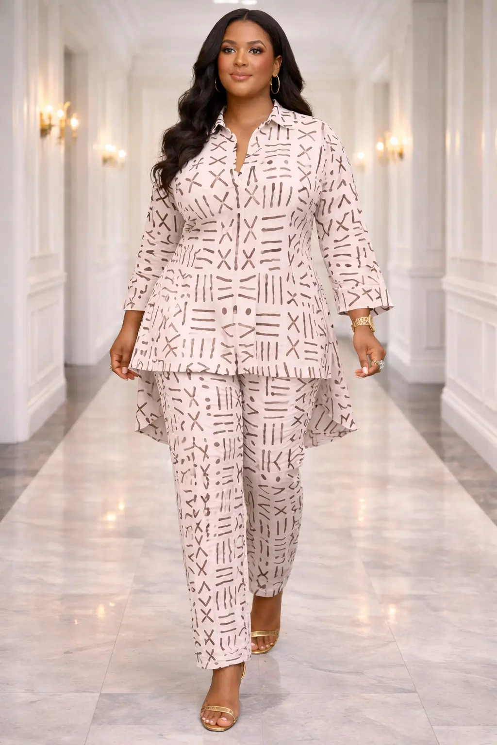 White African Print Mudcloth Pant Set - 2 Piece 1 White African Print Mudcloth Pant Set - 2 Piece