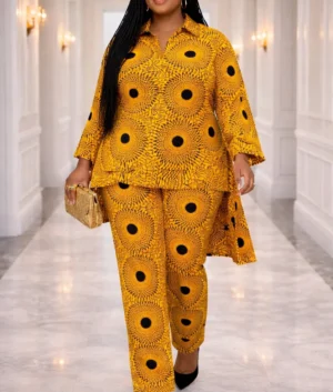 Yellow African Print Sunflower Pant Set - 2 Piece