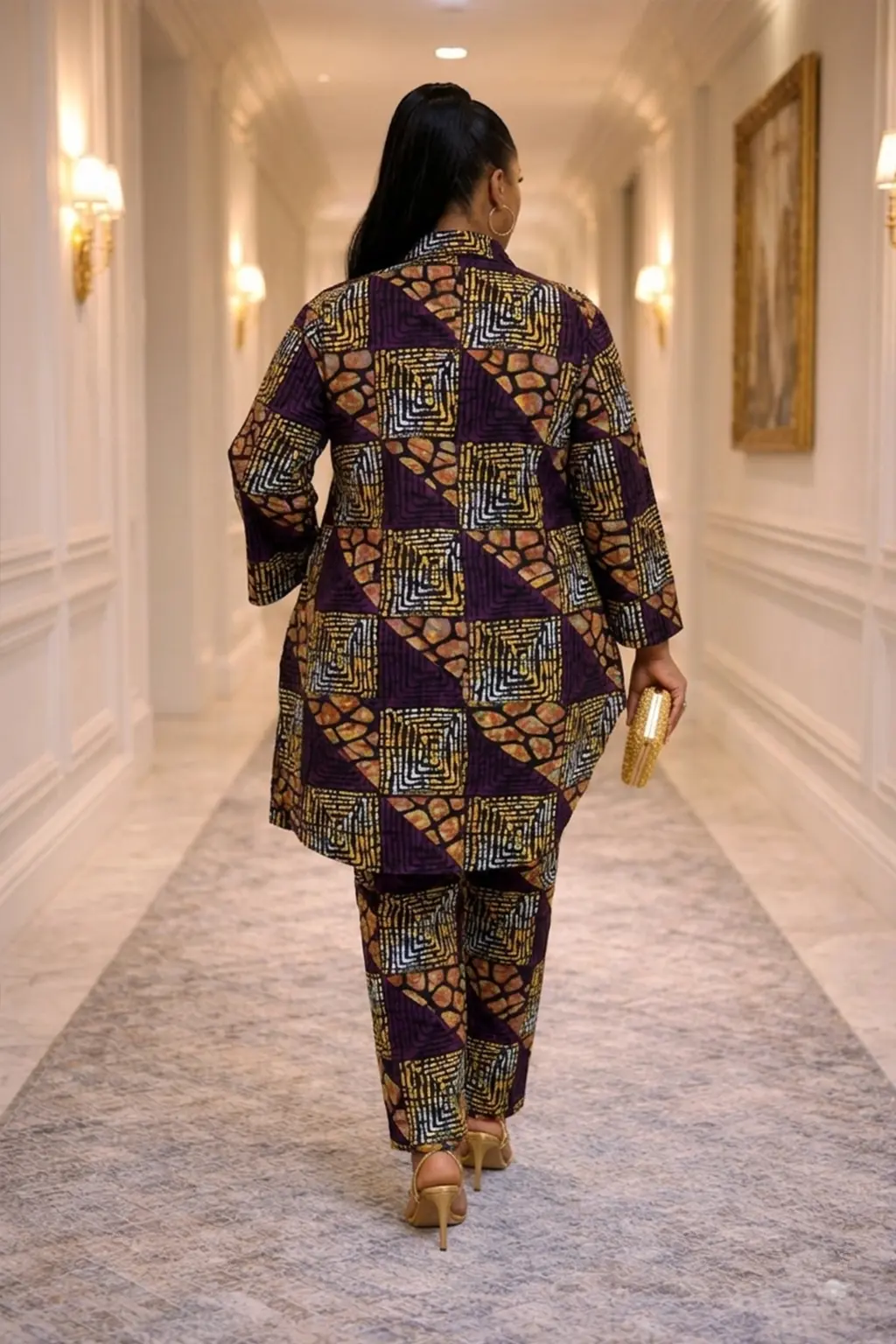 Women's Purple Geometric Ankara Pant Set - 2pc 2 Women's Purple Geometric Ankara Pant Set - 2pc - Image 2