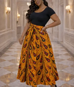Golden Opeyi African Print Wrap Maxi Skirt