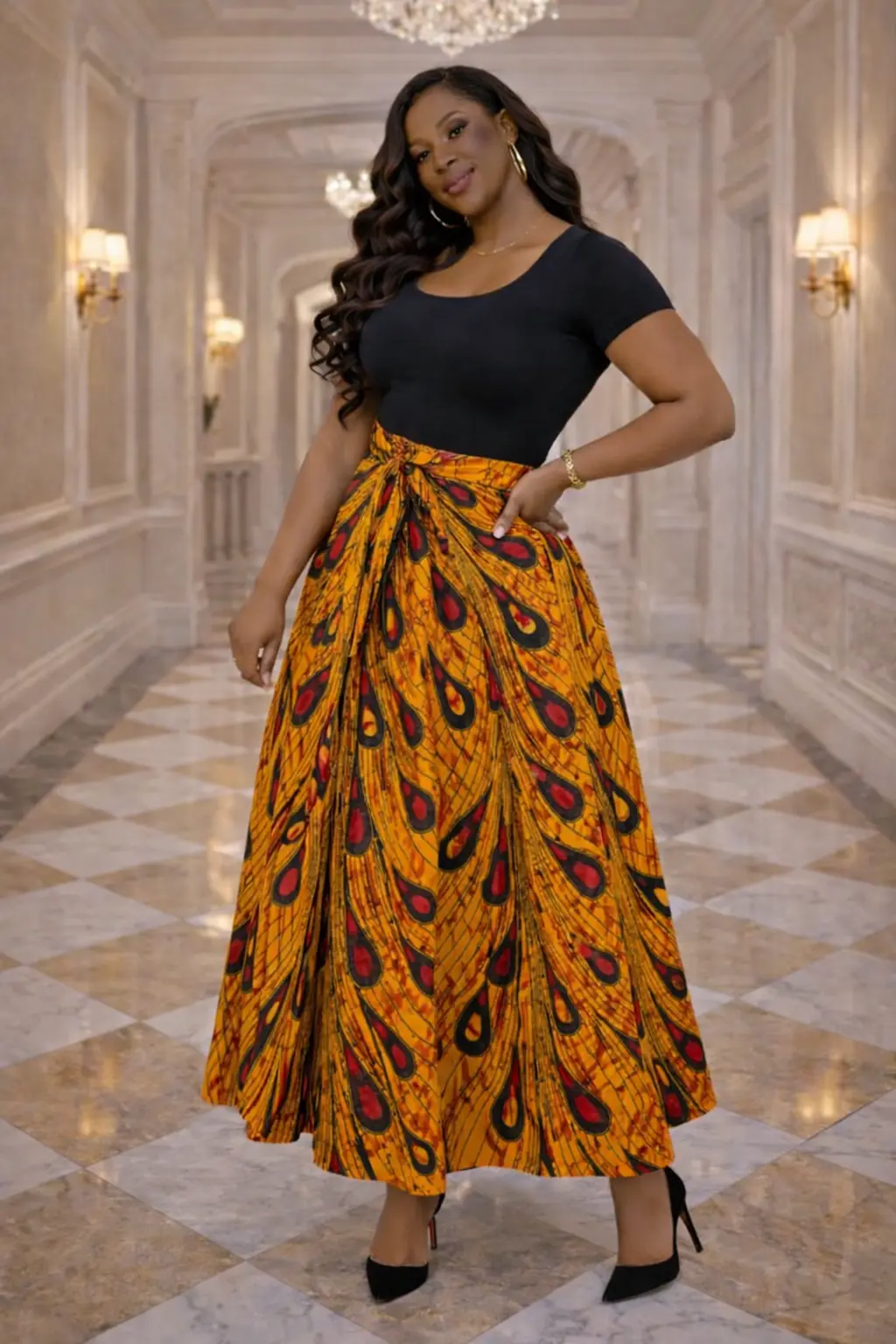 Golden Opeyi African Print Wrap Maxi Skirt