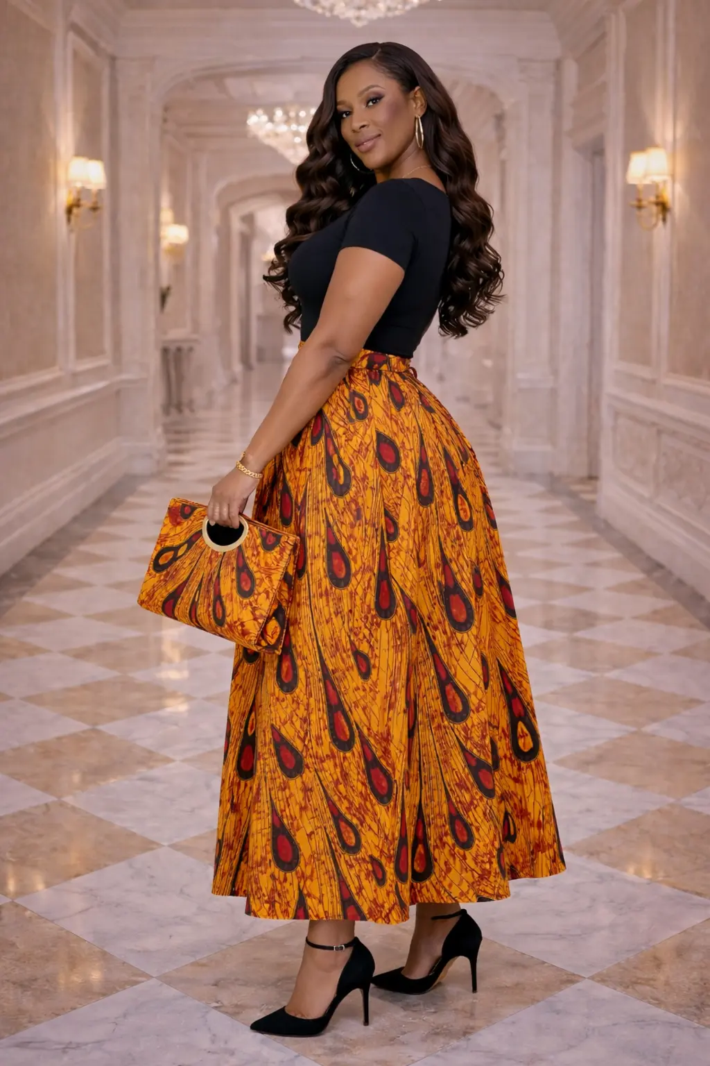 Golden Opeyi African Print Wrap Maxi Skirt 4 Golden Opeyi African Print Wrap Maxi Skirt - Image 4