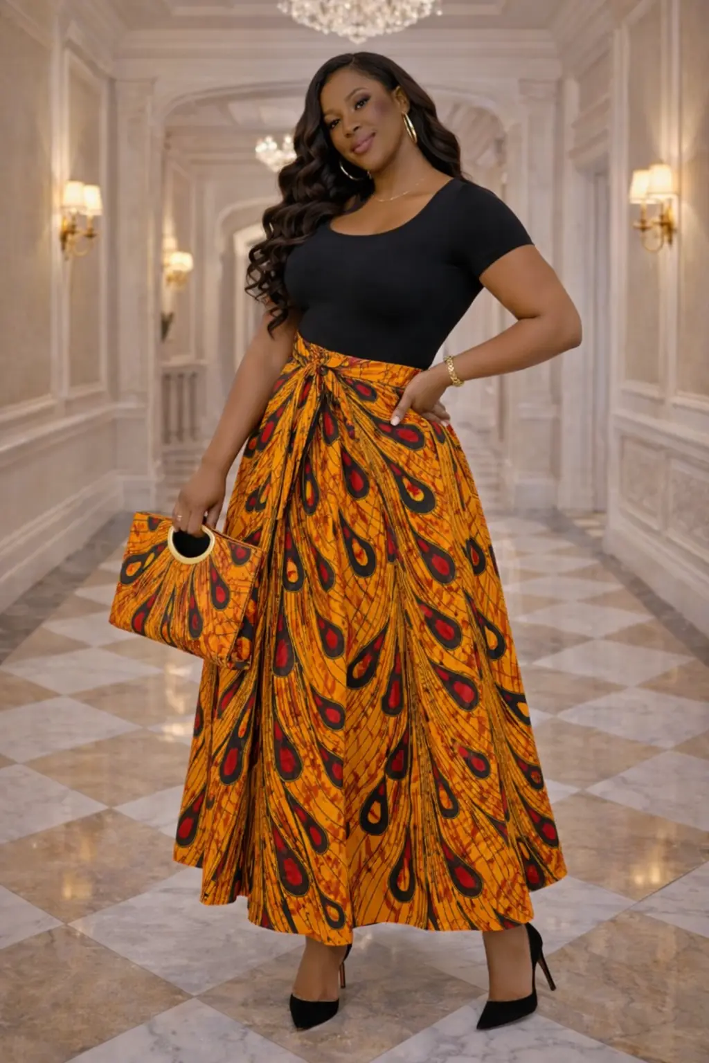 Golden Opeyi African Print Wrap Maxi Skirt 3 Golden Opeyi African Print Wrap Maxi Skirt - Image 3