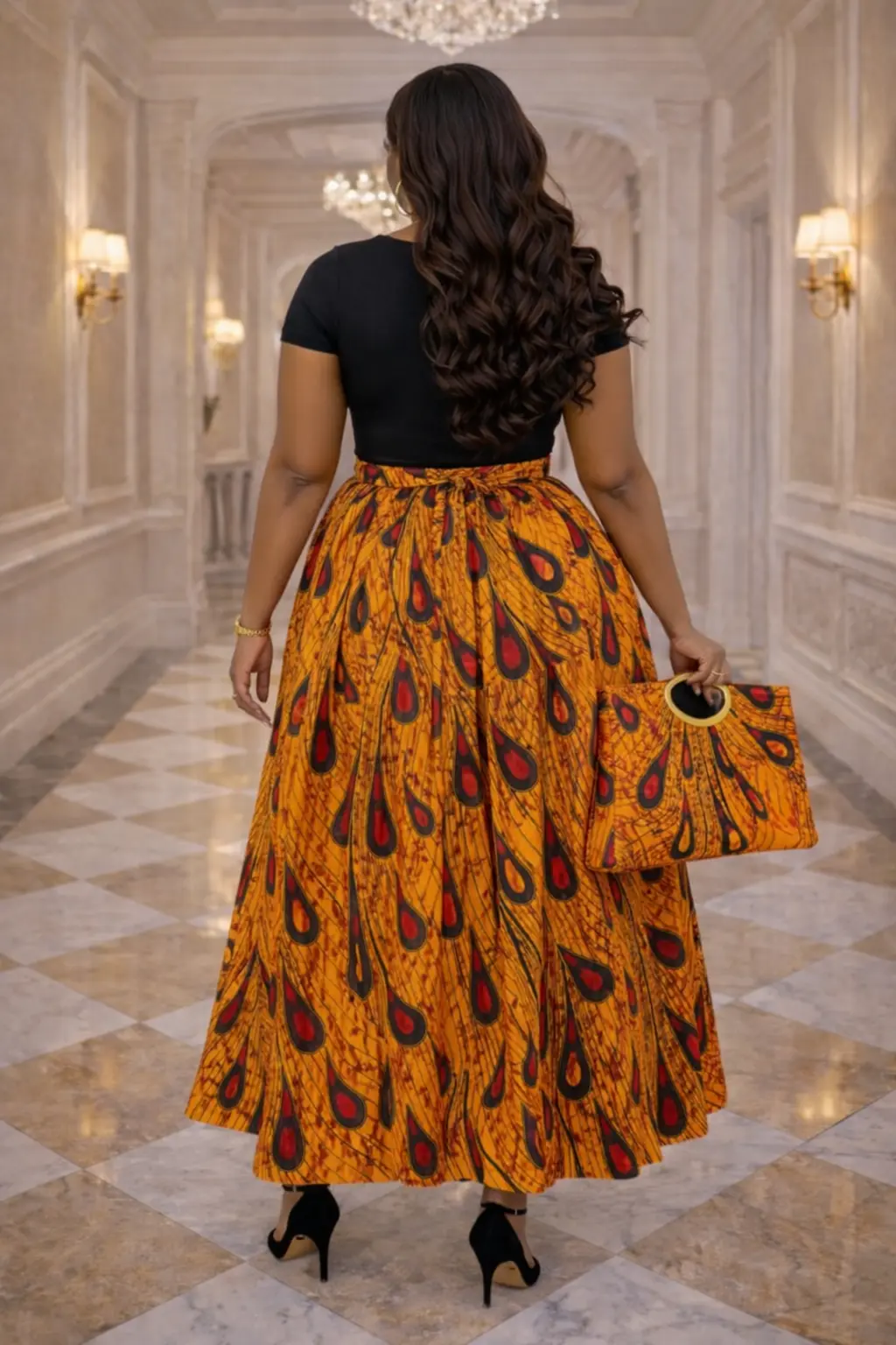 Golden Opeyi African Print Wrap Maxi Skirt 2 Golden Opeyi African Print Wrap Maxi Skirt - Image 2