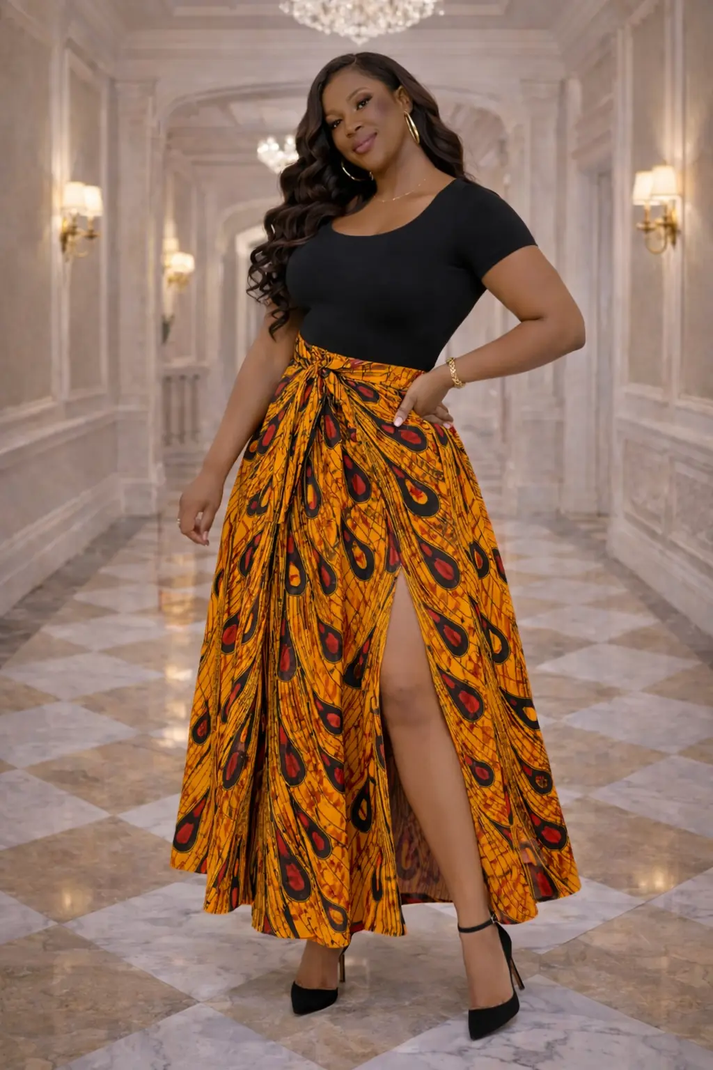 Golden Opeyi African Print Wrap Maxi Skirt 5 Golden Opeyi African Print Wrap Maxi Skirt - Image 5