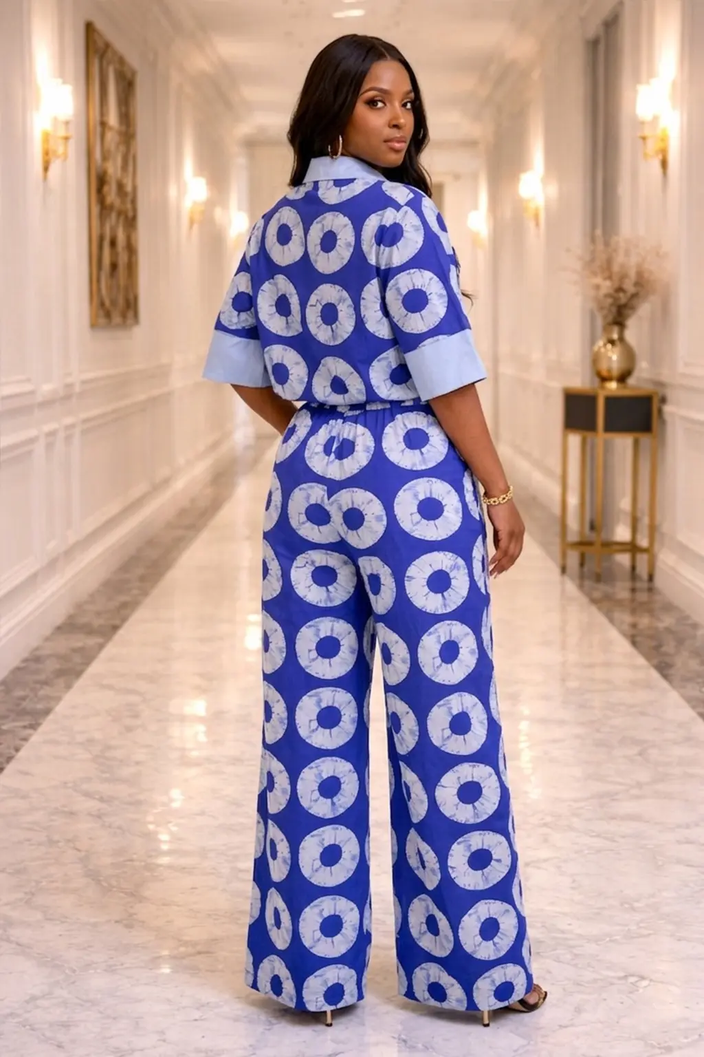 Women's Blue Adire Print Pant Set - 2 Piece 3 Women's Blue Adire Print Pant Set - 2 Piece - Image 3