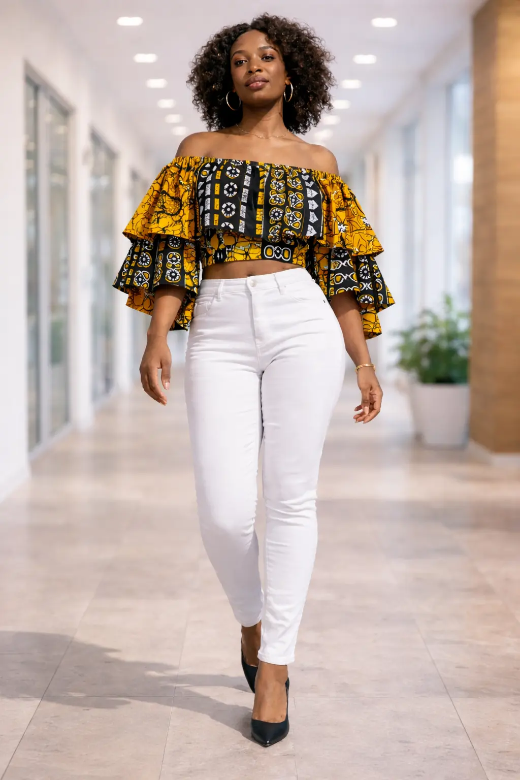 African Print Ruffle Crop Top