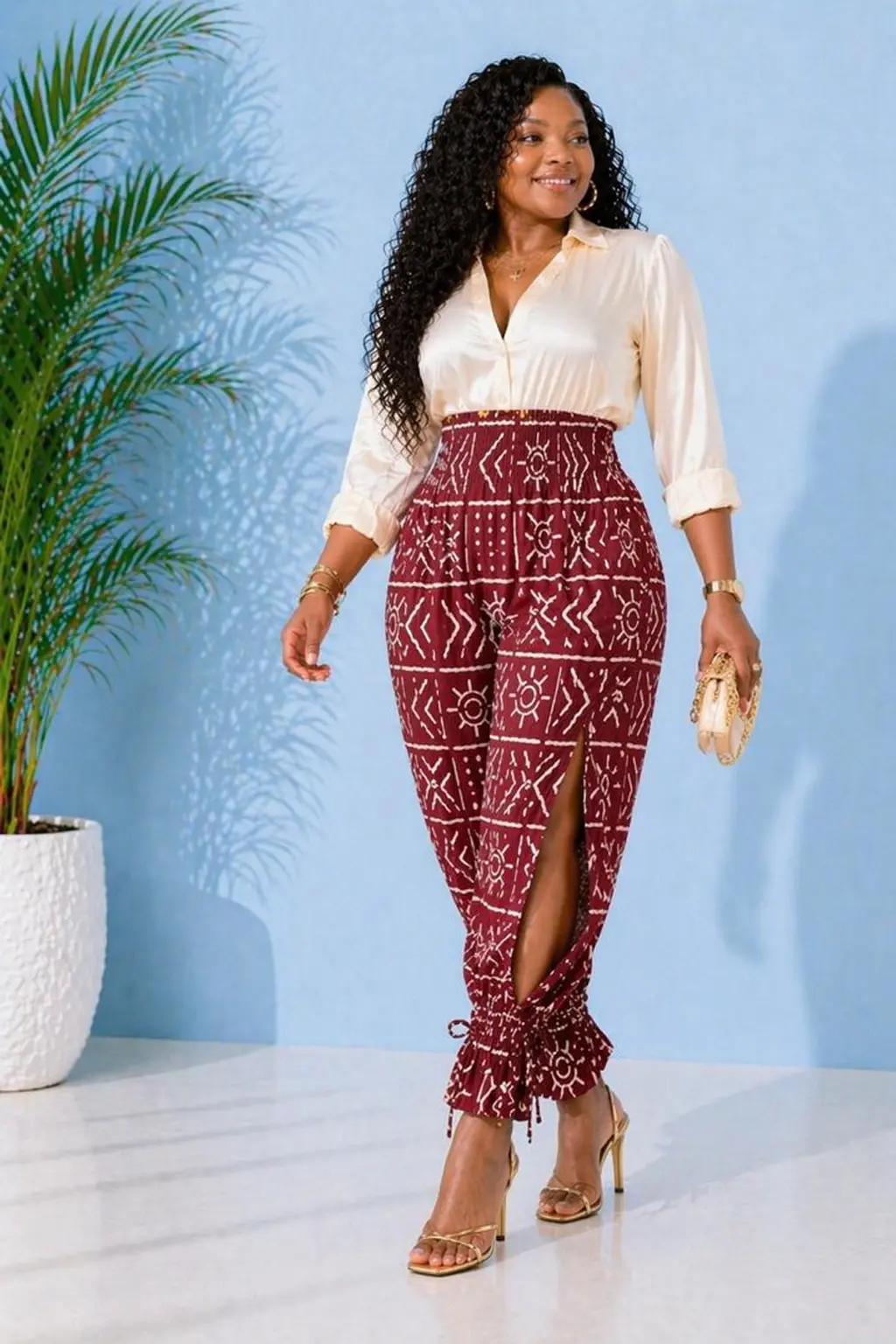 Zola Maroon African Print Balloon Pants