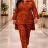 Women's Burnt Orange Adire Pant Set Women's Burnt Orange Adire Pant Set