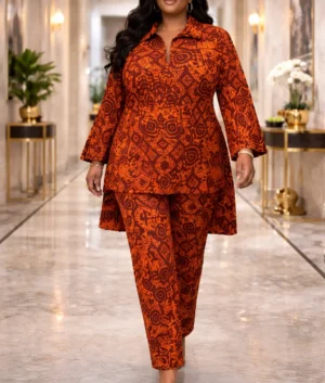 Women's Burnt Orange Adire Pant Set