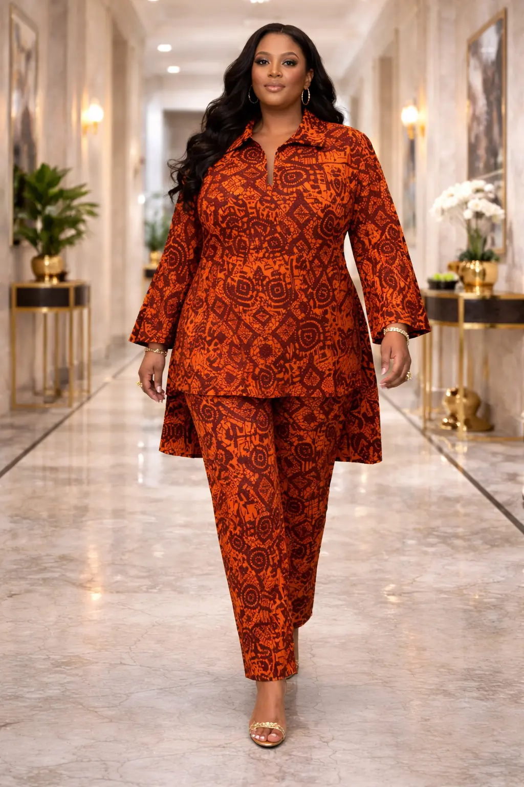 Women's Burnt Orange Adire Pant Set - 2 Piece 1 Women's Burnt Orange Adire Pant Set