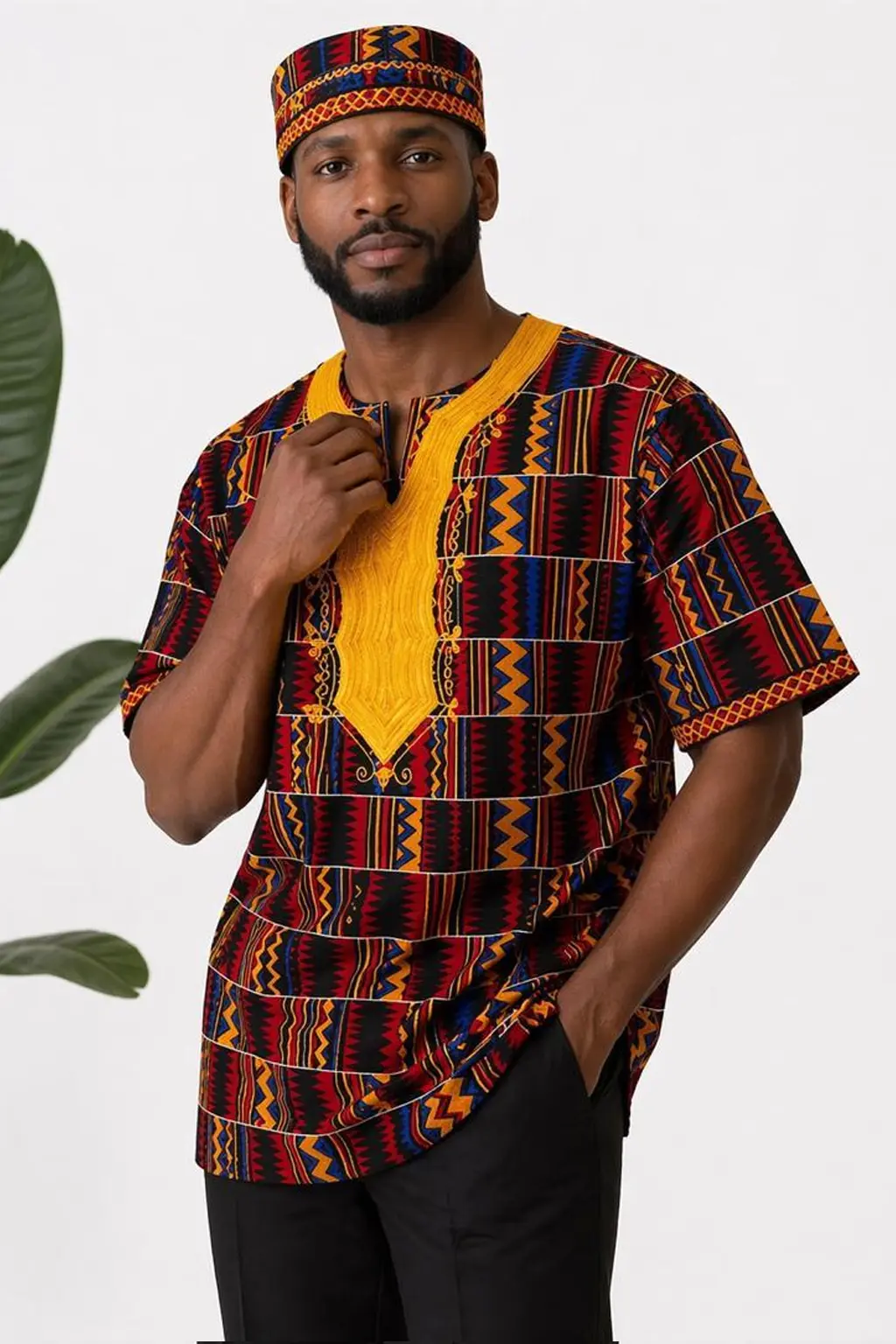 Kwame Kente African Print Dashiki Shirt