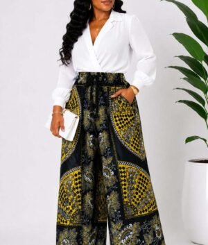 Women's Wide-Leg African Print Pants