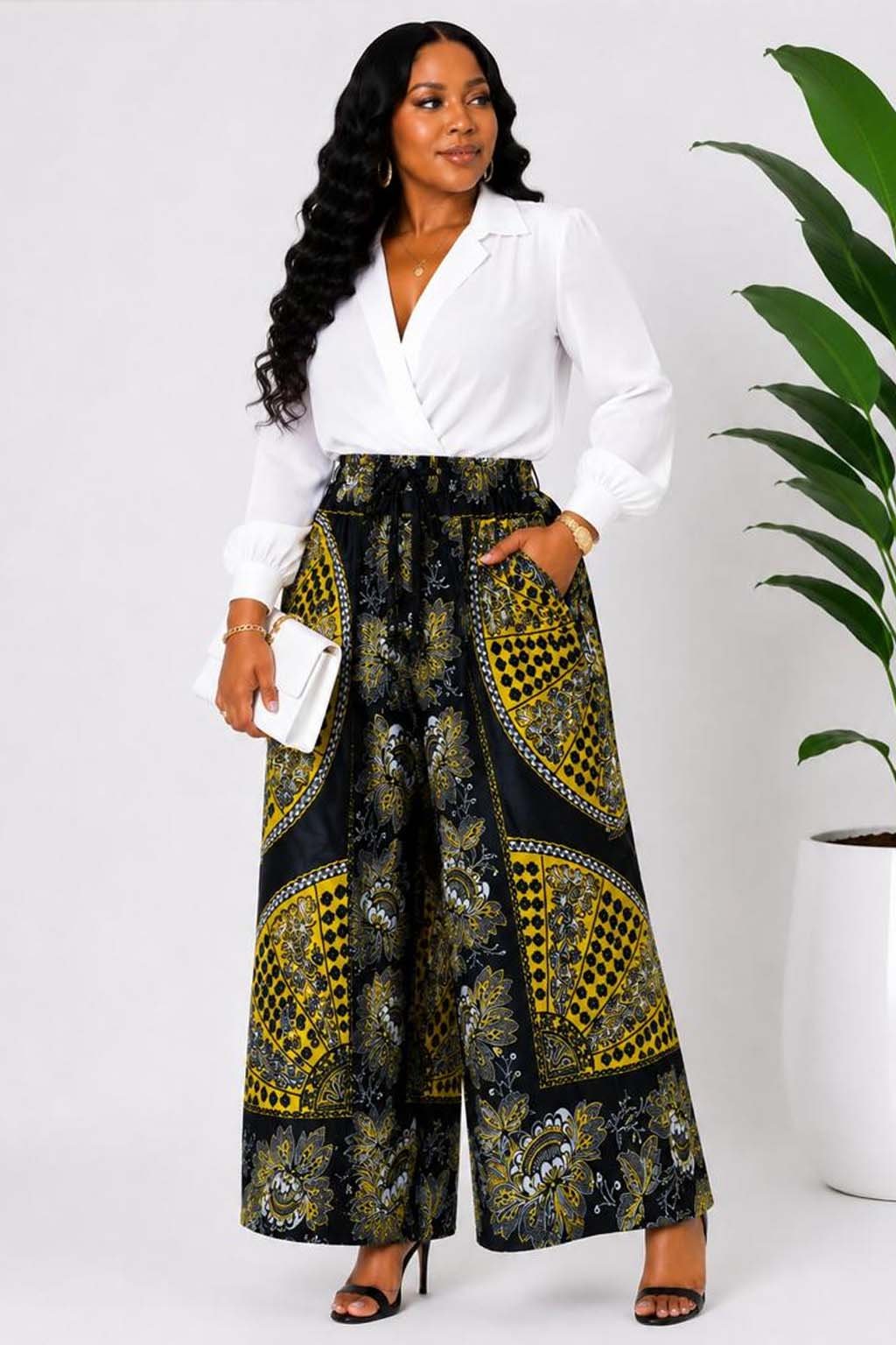 Women's Wide-Leg African Print Pants