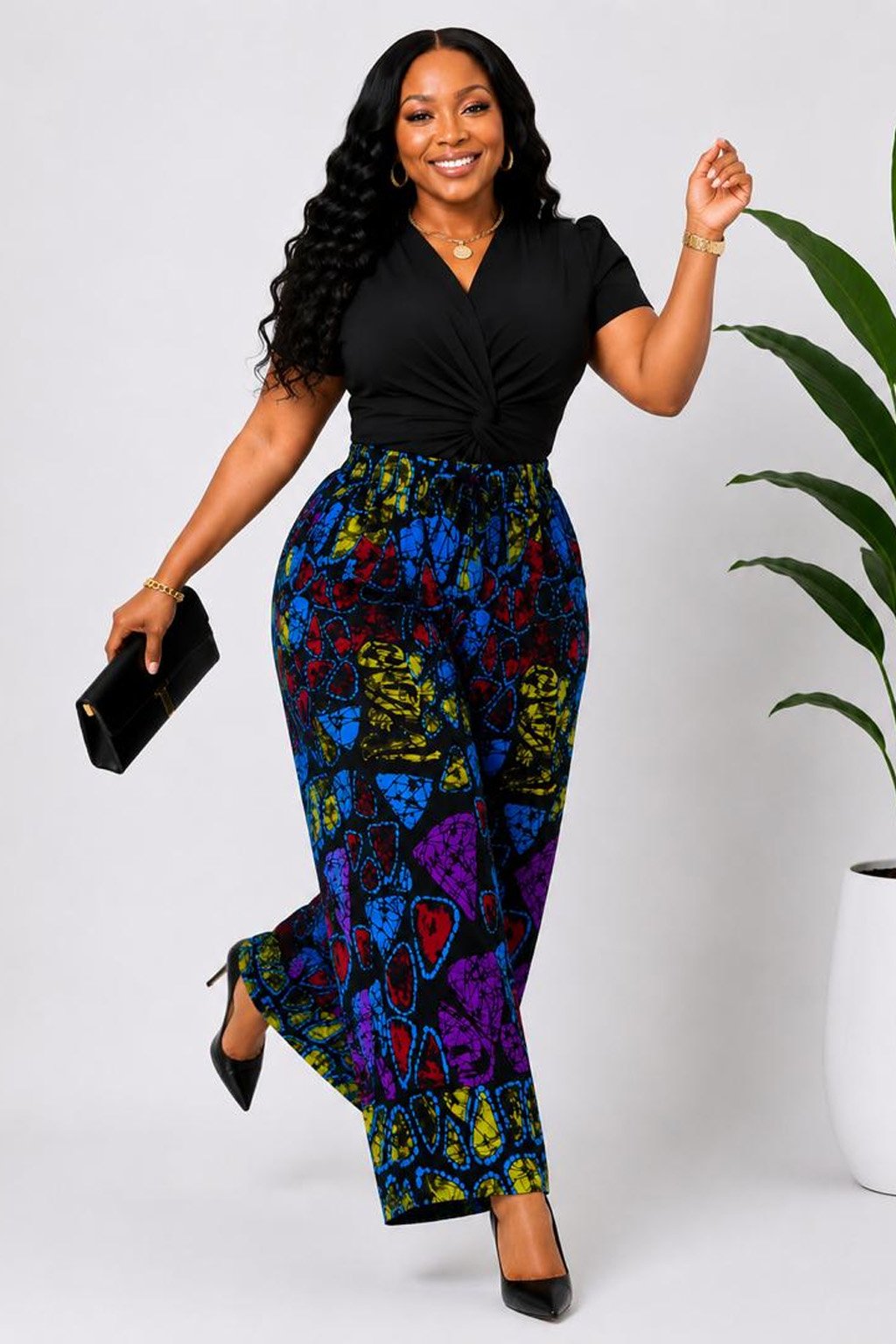 Women's Blue African Print Pants Set 3 Women's Blue African Print Pants Set - Image 3