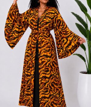 Women's Orange African Print Kimono Cardigan