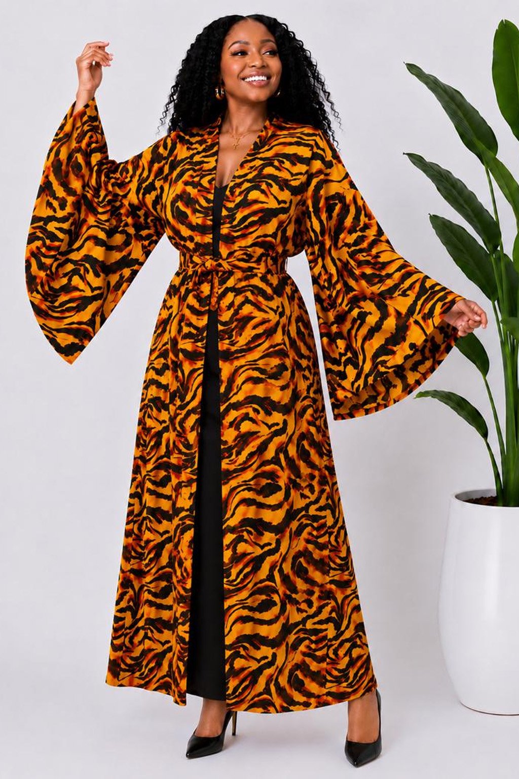 Women's Orange African Print Kimono Cardigan