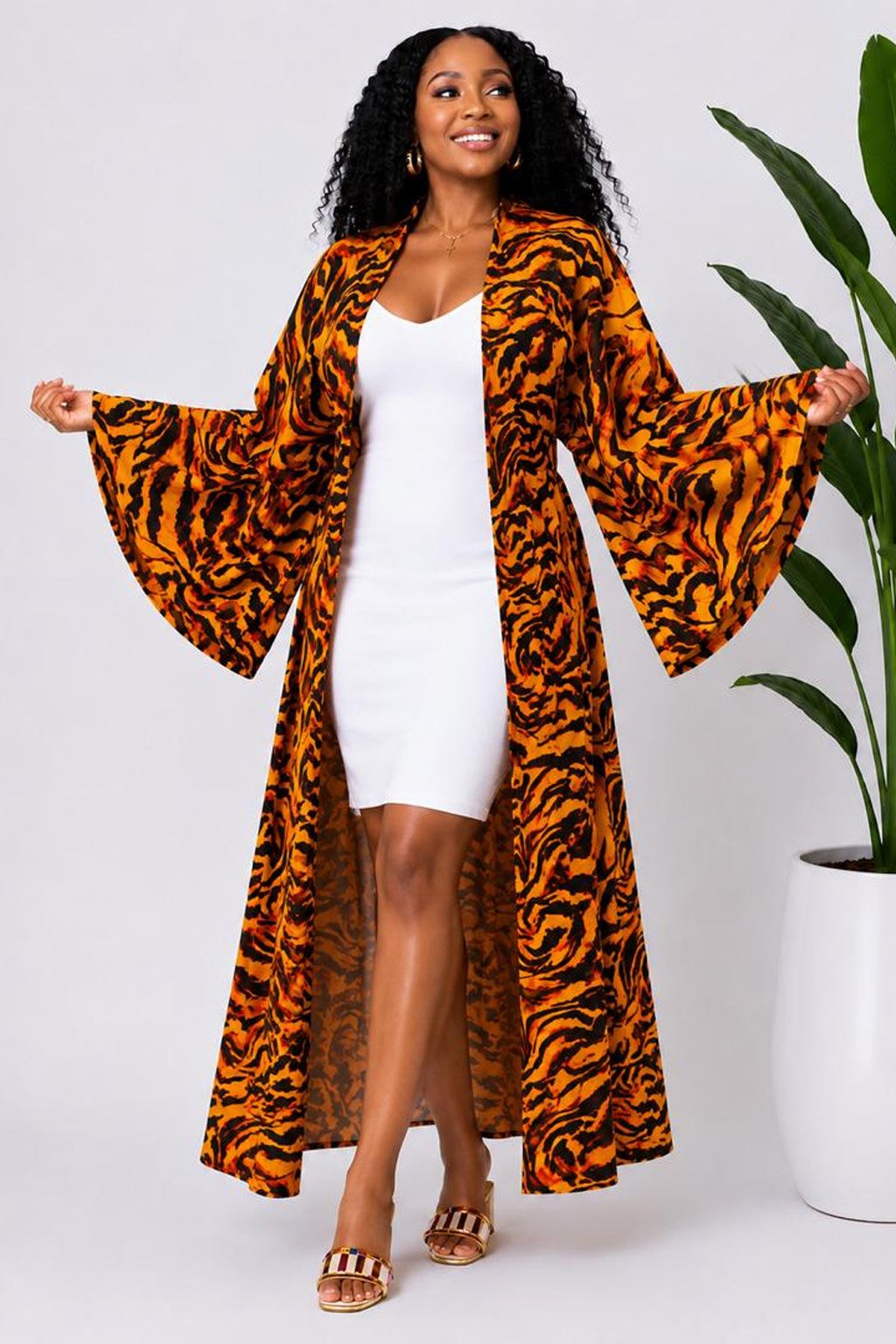 Women's Orange African Print Kimono Cardigan 4 Women's Orange African Print Kimono Cardigan - Image 4