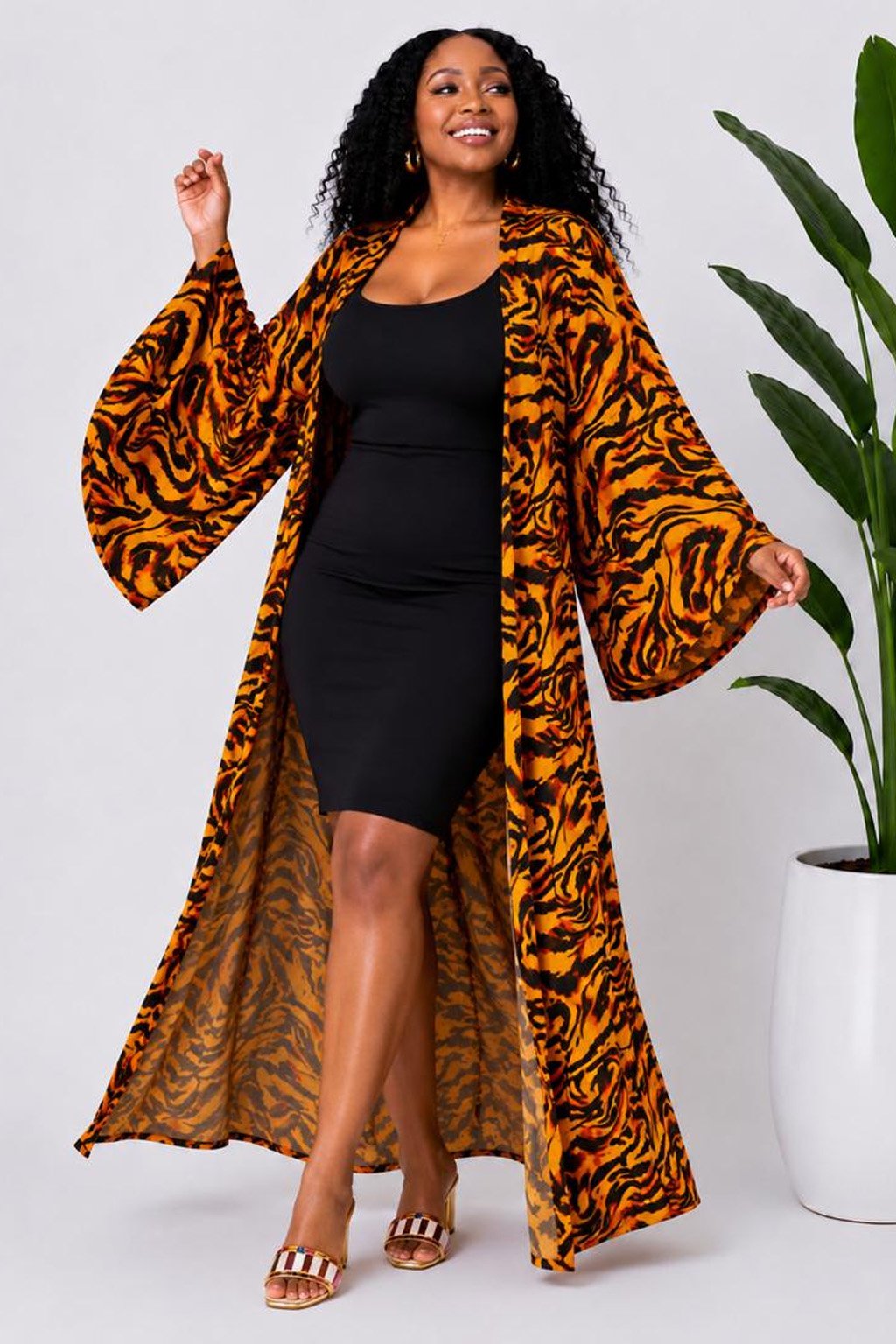 Women's Orange African Print Kimono Cardigan 3 Women's Orange African Print Kimono Cardigan - Image 3