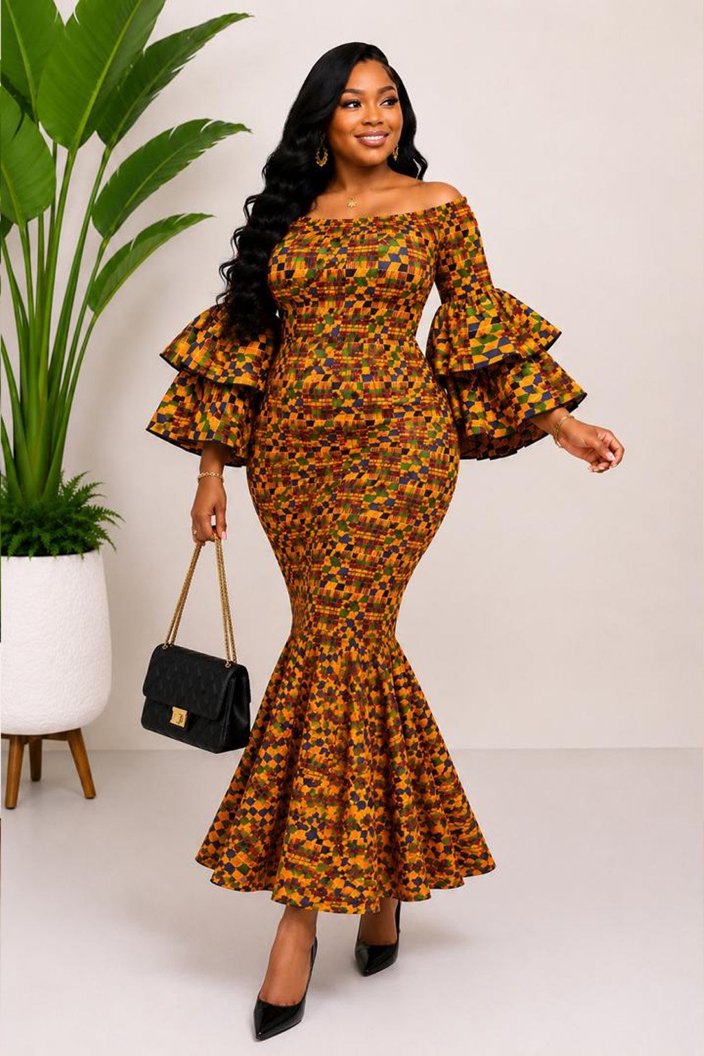 Women's Yellow African Print Dress
