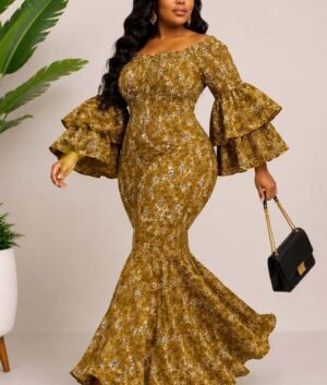 Luxury Women's Gold African Print Dress
