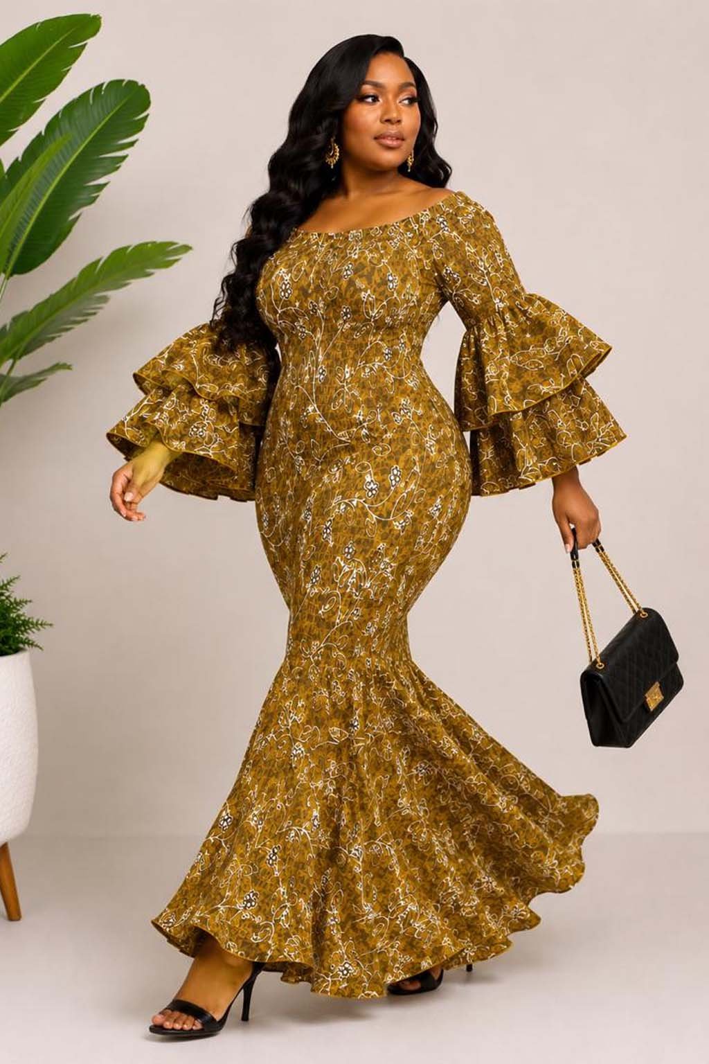 Luxury Women's Gold African Print Dress