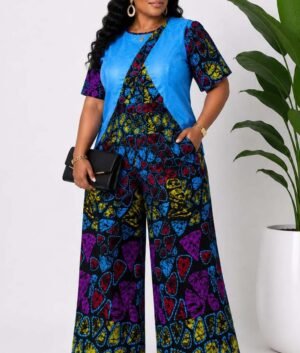 Women's Blue African Print Pants Set