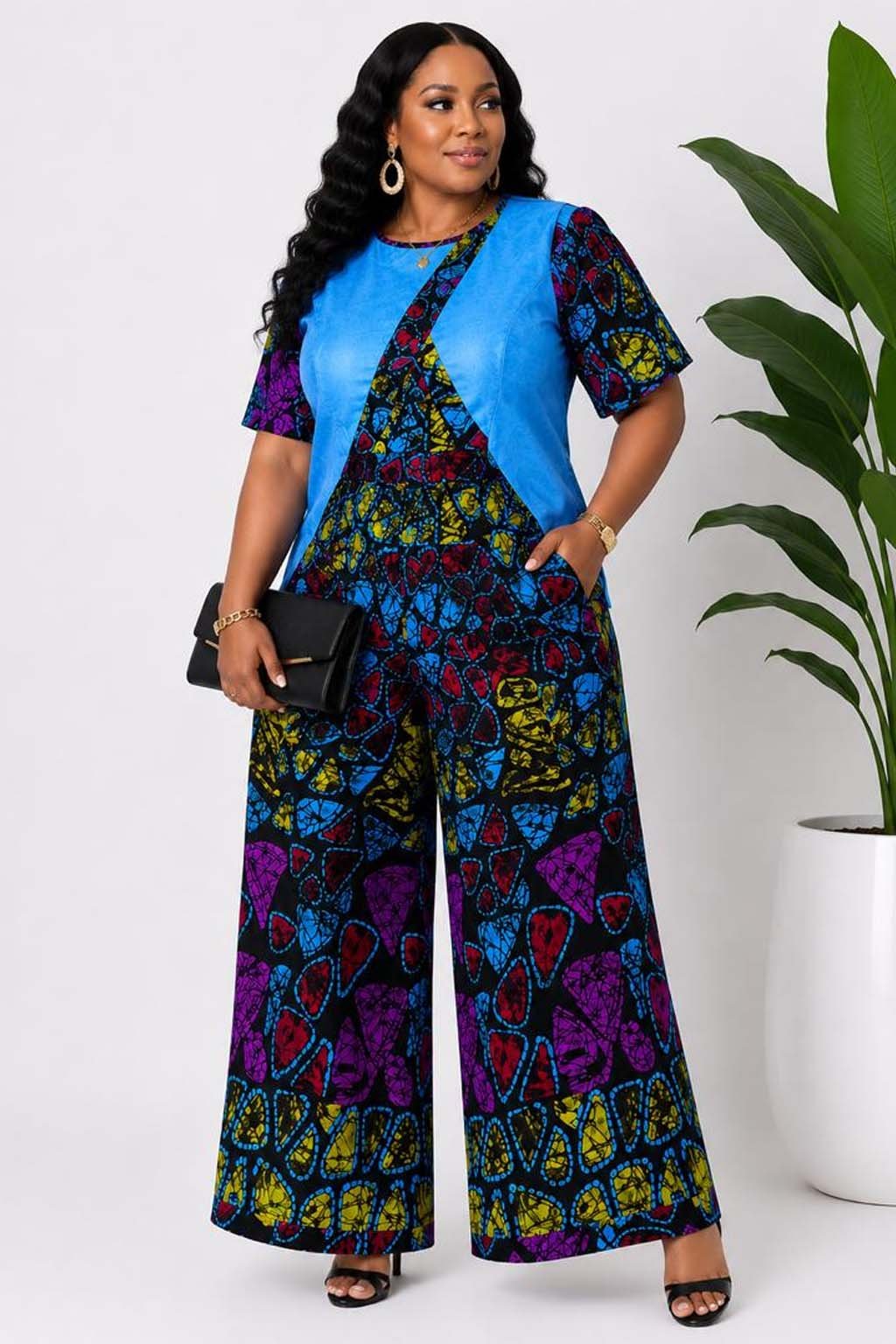 Women's Blue African Print Pants Set