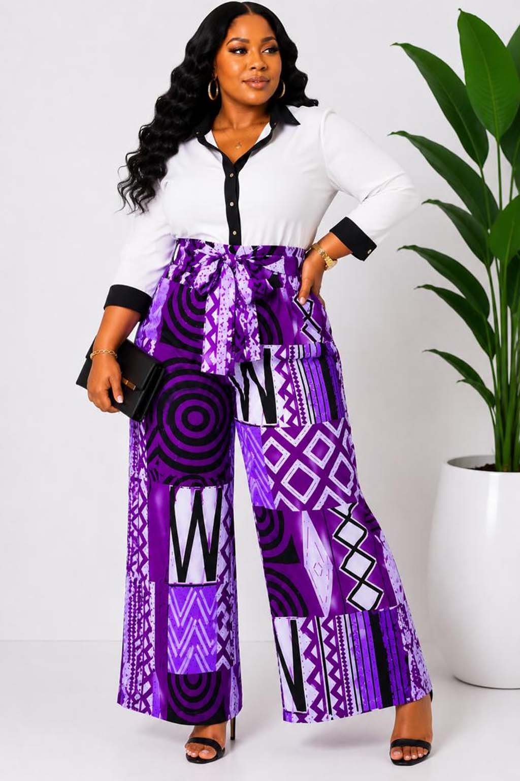 Women's Purple African Print Pants 3 Women's Purple African Print Pants - Image 3