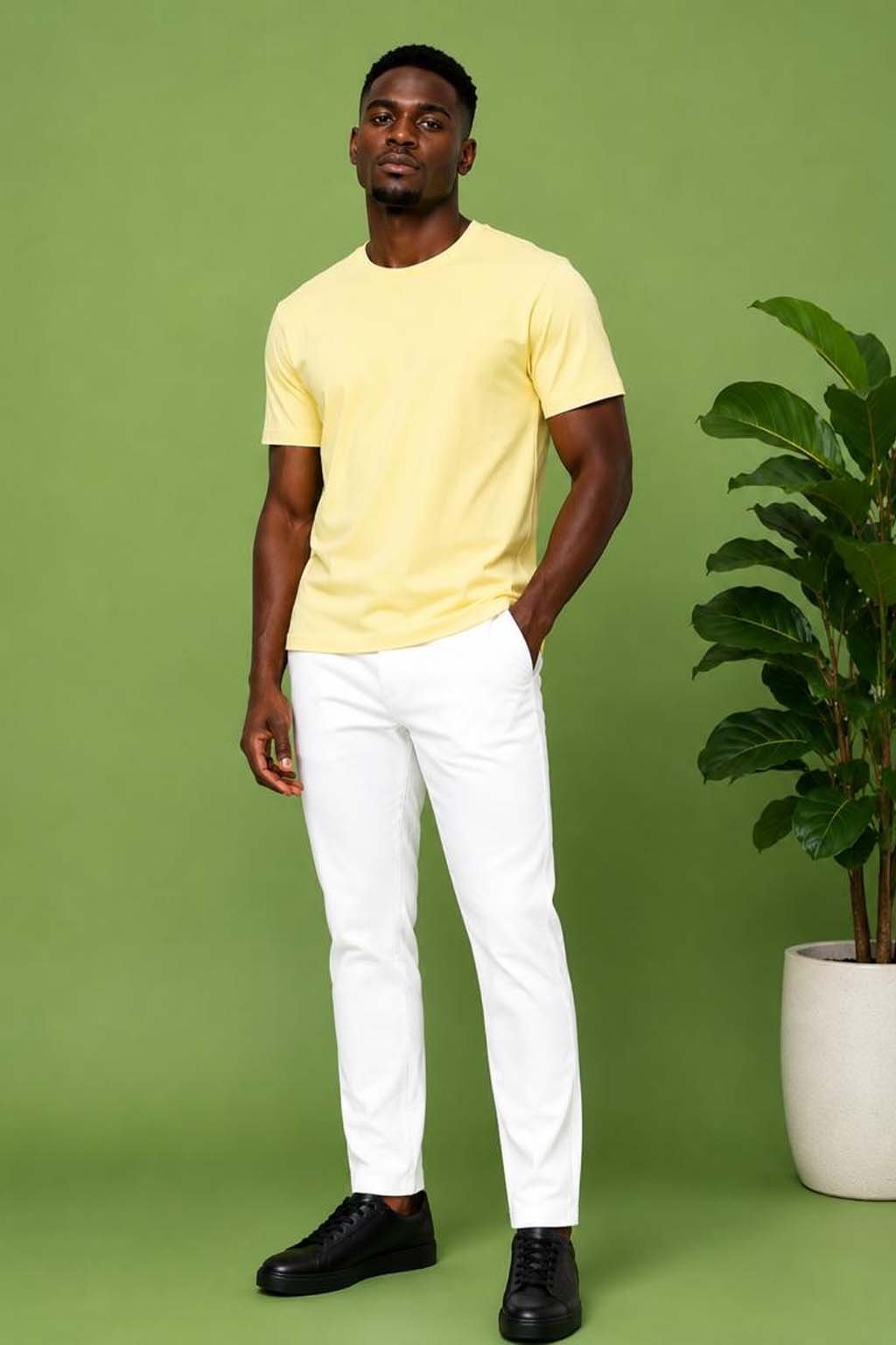 White Tailored African Print Chino Trousers