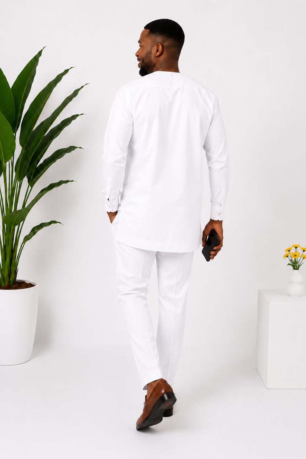 Men's White African Print Kaftan Suit 5 Men's White African Print Kaftan Suit - Image 5