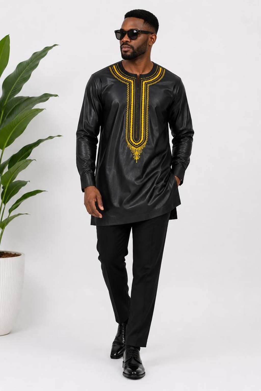 Men's Black African Print Kaftan Suit