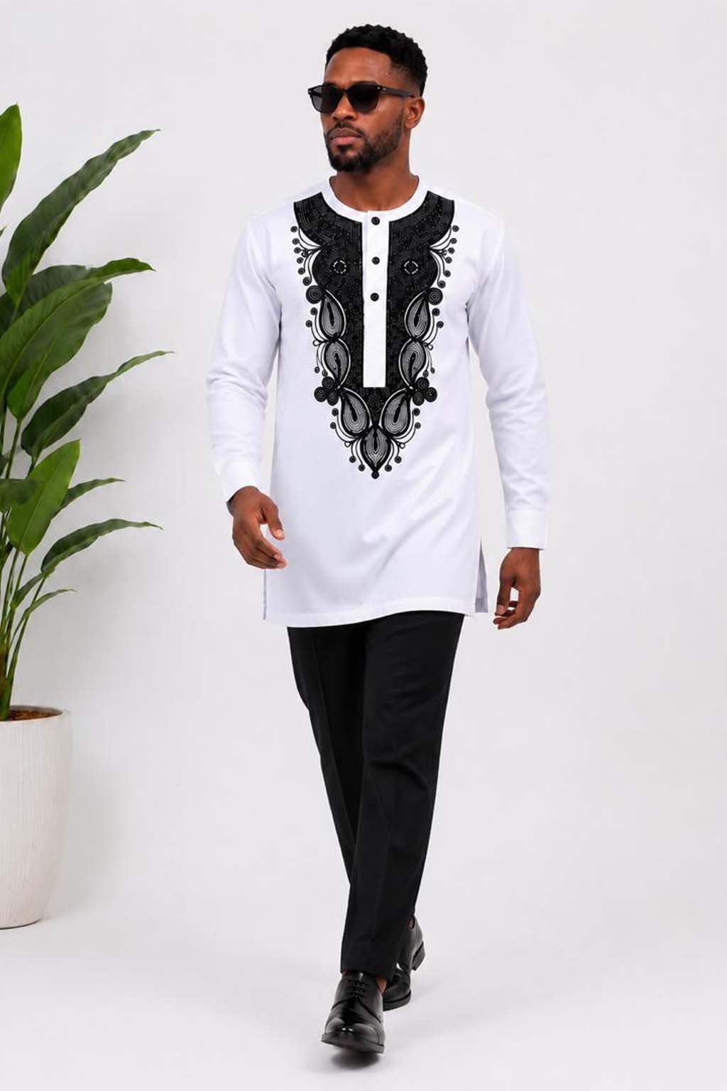 Men's White African Print Kaftan Suit 2 Men's White African Print Kaftan Suit - Image 2
