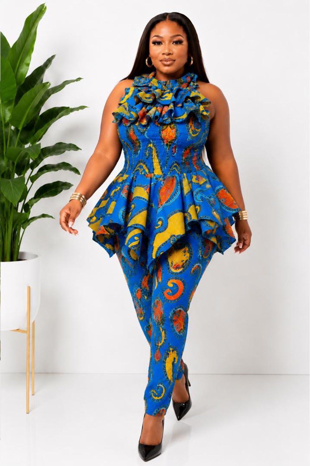 Women's Blue African Print Pants Set 2 Women's Blue African Print Pants Set - Image 2