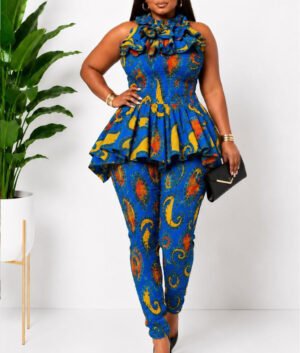 Women's Blue African Print Pants Set