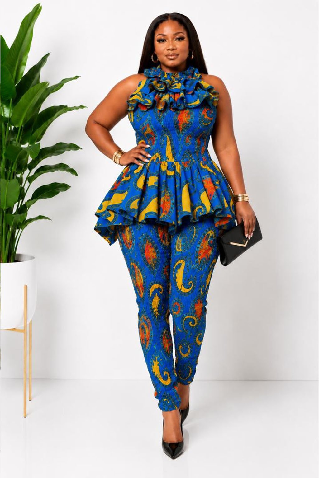 Women's Blue African Print Pants Set