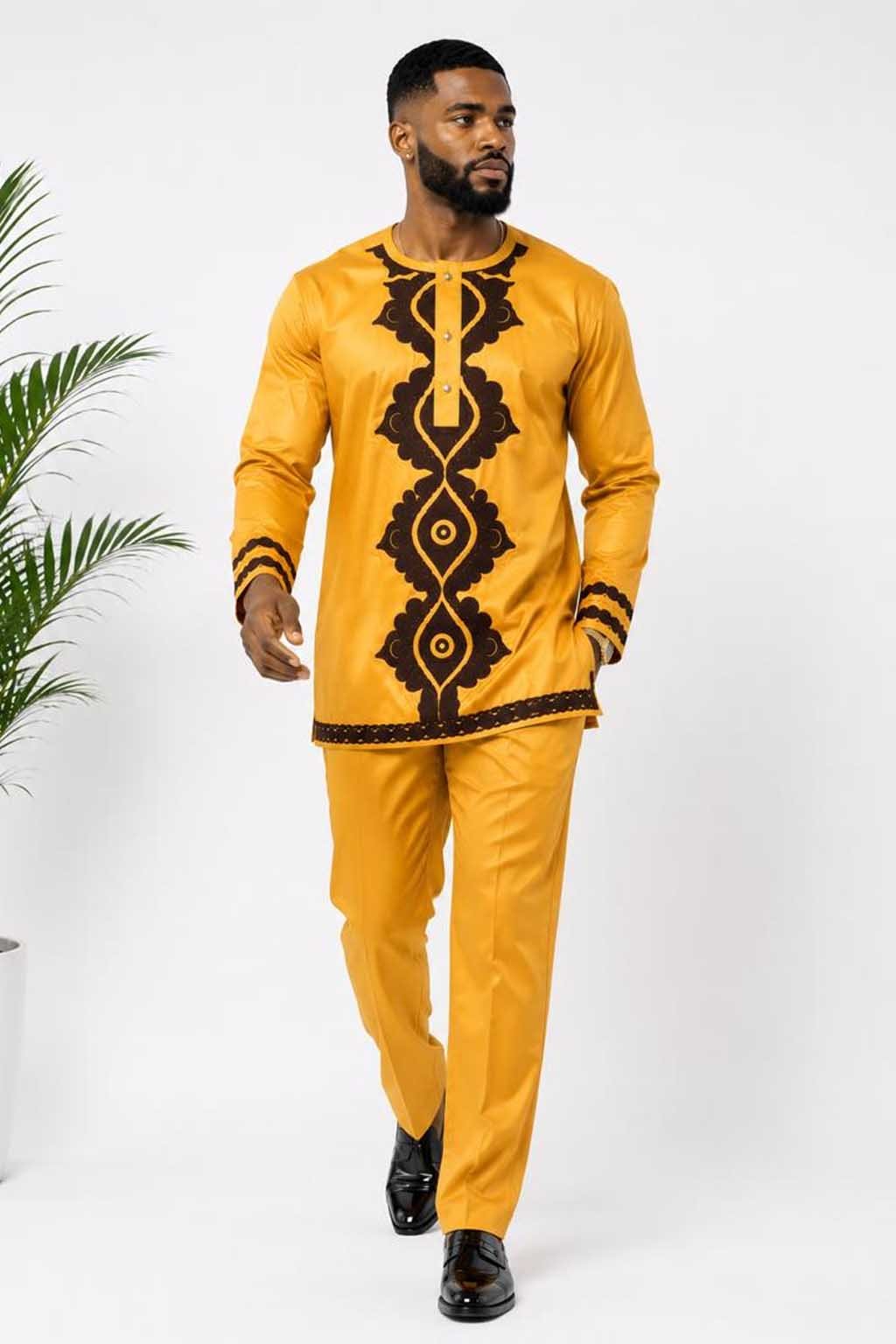 Onyame Golden African Print Men Embroidery Suit 3 Onyame Golden African Print Men Embroidery Suit - Image 3