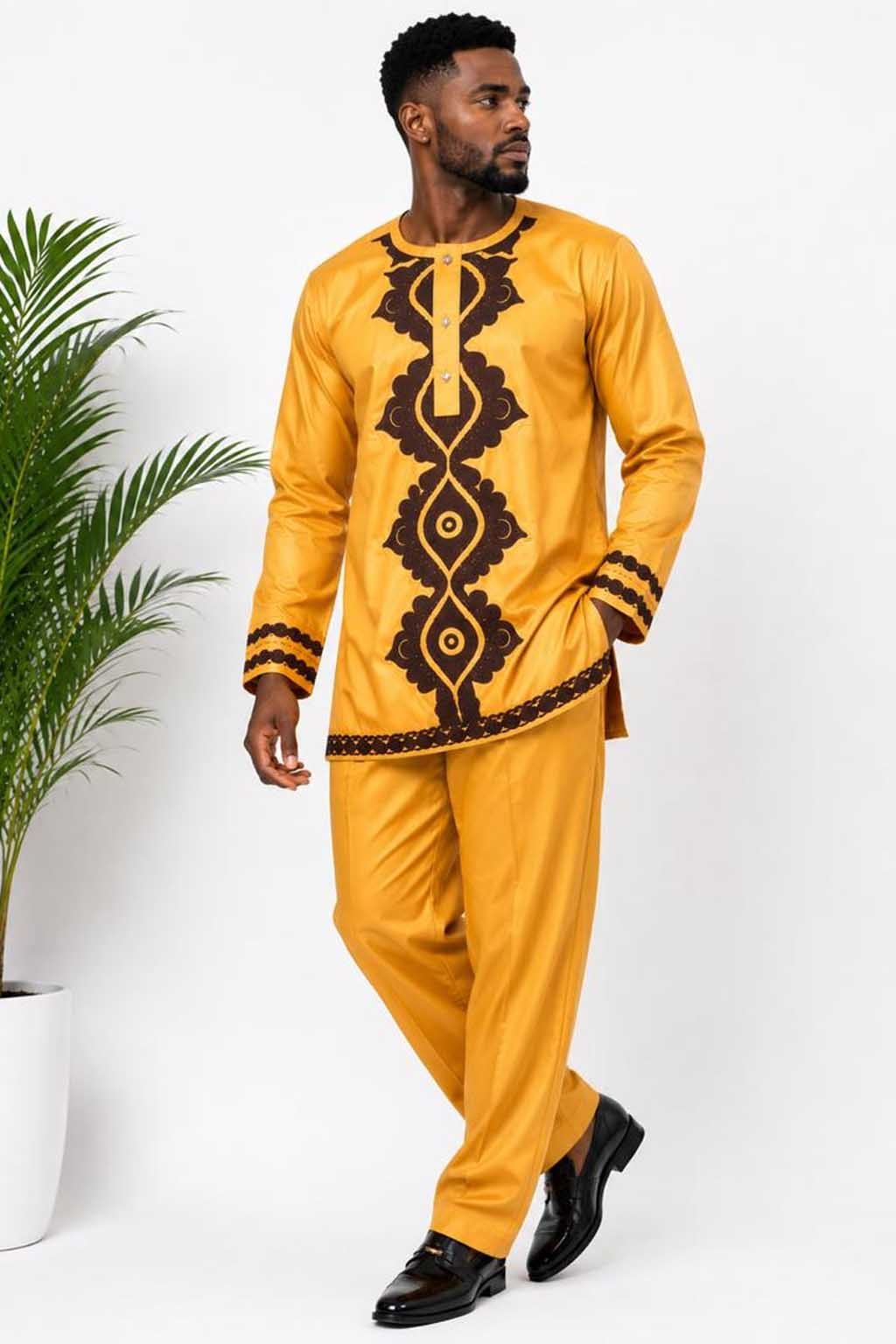 Onyame Golden African Print Men Embroidery Suit 2 Onyame Golden African Print Men Embroidery Suit - Image 2
