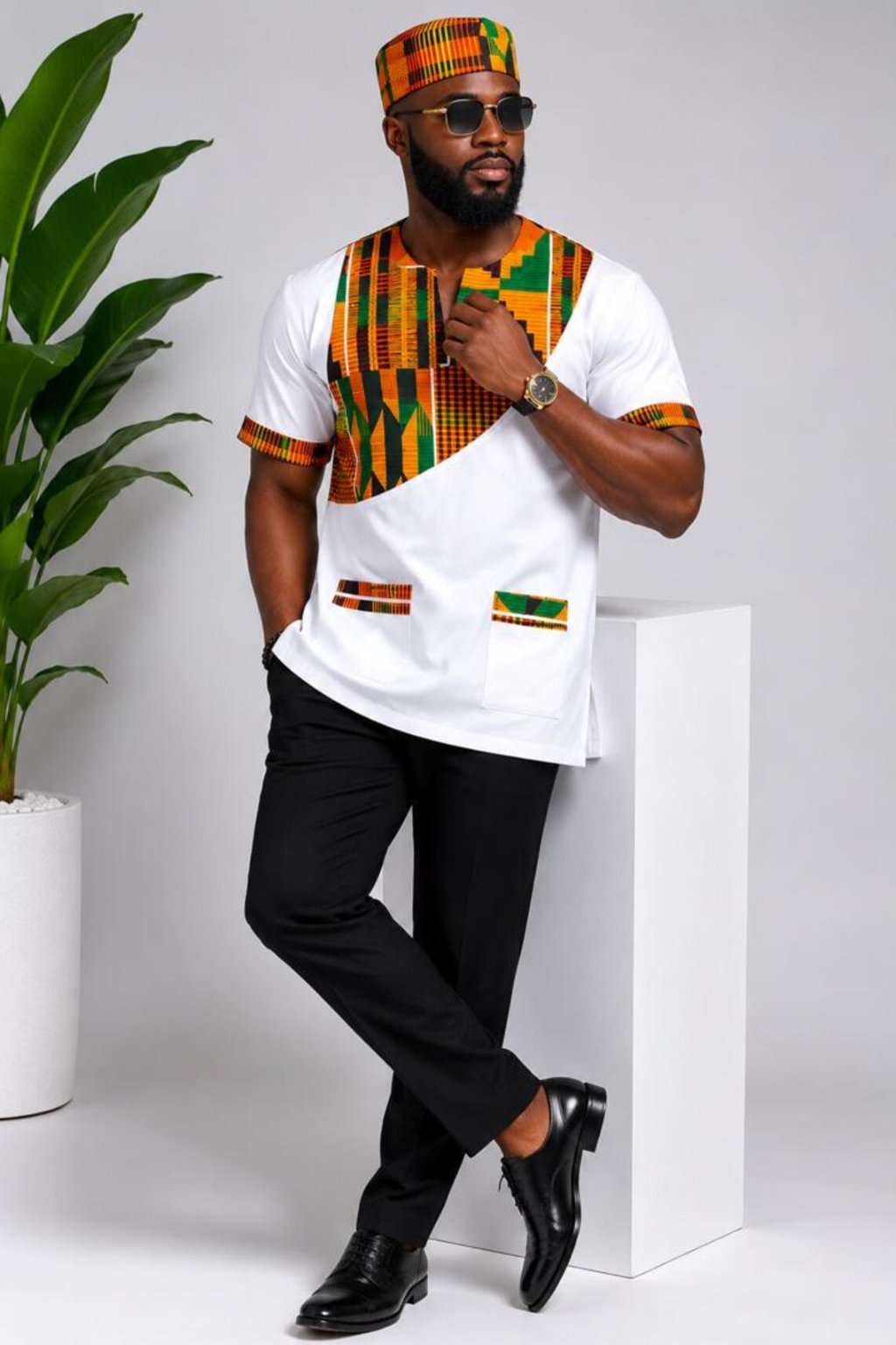White Kente Patchwork African Print Shirt 3 White Kente Patchwork African Print Shirt - Image 3
