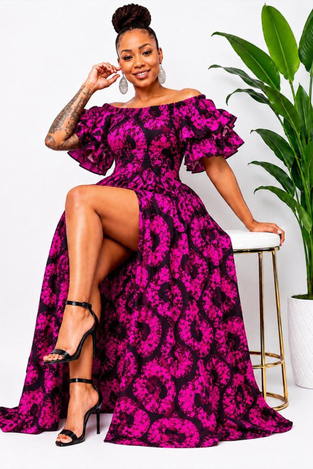 Pink Tiered Sleeve Maxi African Print Dress 3 Pink Tiered Sleeve Maxi African Print Dress - Image 3