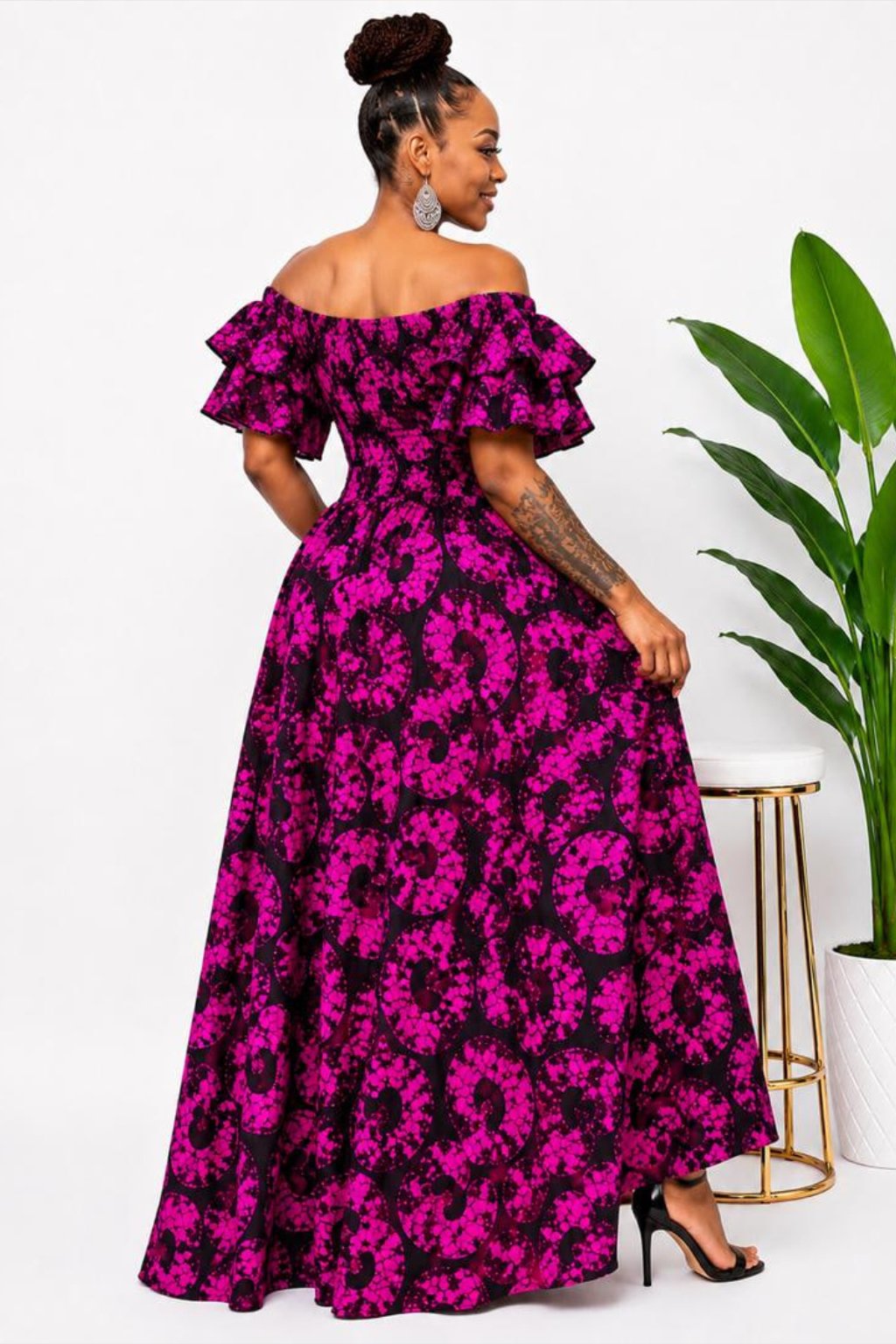 Pink Tiered Sleeve Maxi African Print Dress 2 Pink Tiered Sleeve Maxi African Print Dress - Image 2