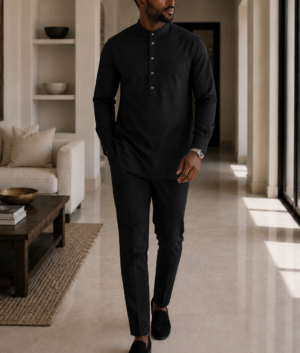 Men’s fashion, Black outfit, African wear, kaftan, minimalist style, elegant clothing, wedding guest outfit, handmade apparel, modern men’s wear, luxury outfit