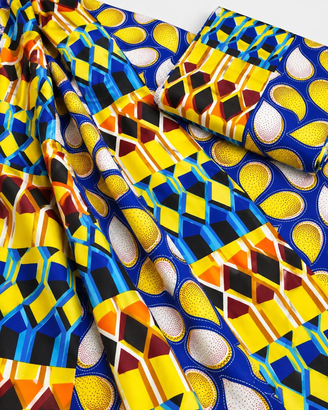 Cobalt & Marigold Multi-Pattern Asymmetric Peplum Blazer And Wide-Leg Pants Set. 4 A Woman Wearing A Cobalt & Marigold Multi-Pattern Asymmetric Peplum Blazer And Wide-Leg Pants Set.